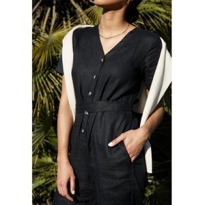 Everlane Linen Short Sleeve Jumpsuit Black Size 12